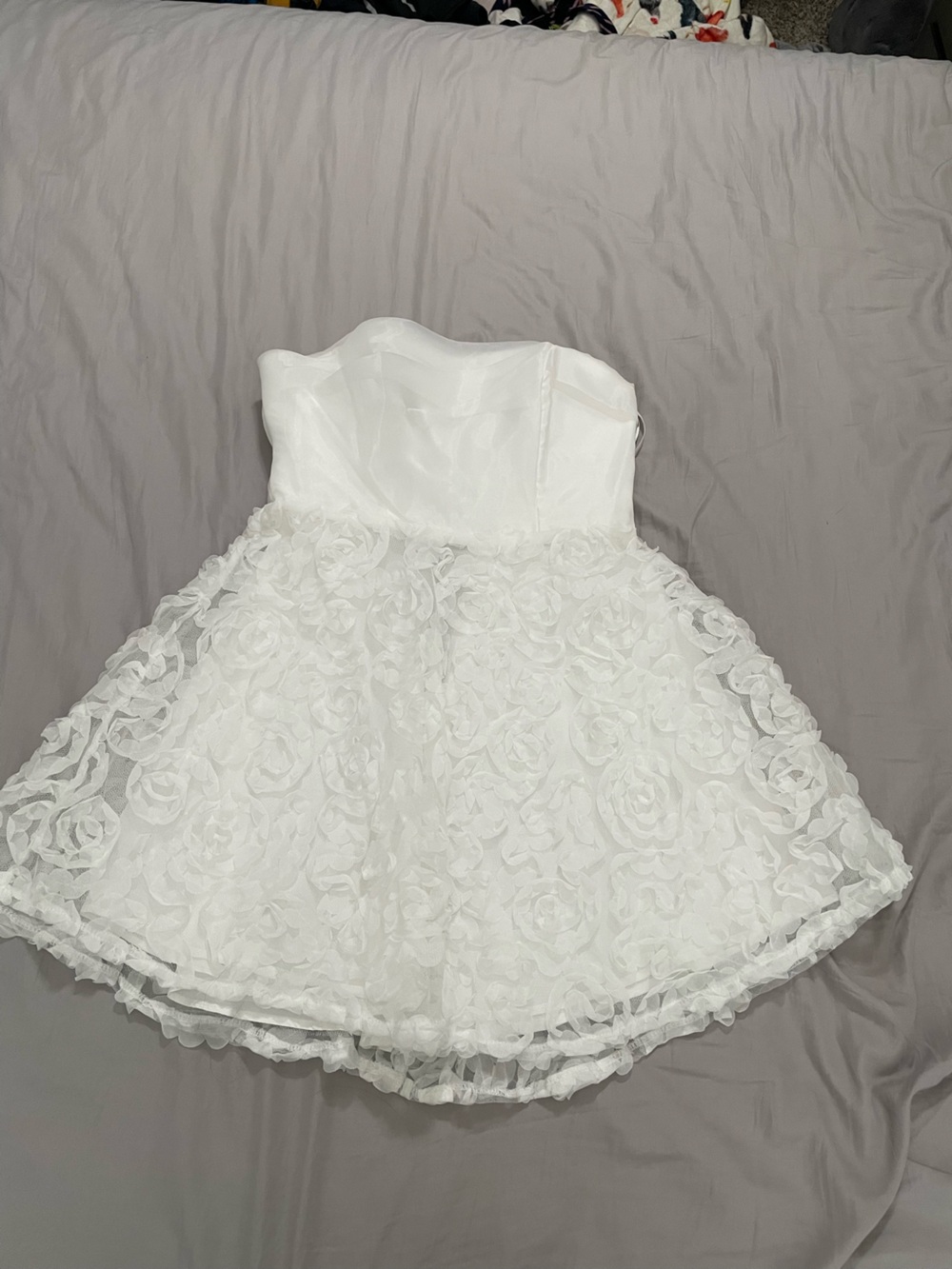 Angel Biba White Rosette Lace Formal Dress